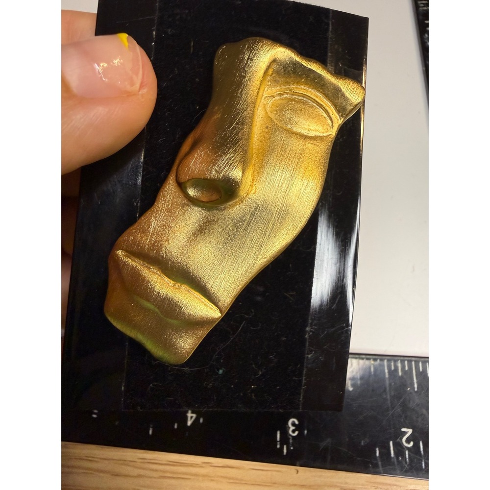Artistic Gold Tone Face Brooch Sculptural Avant Garde Mask Pin Statement Jewelry